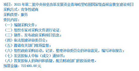 2021年第二批中央林業(yè)改革發(fā)展資金青海哈里哈圖國(guó)家級(jí)森林宣教室建設(shè)項(xiàng)目